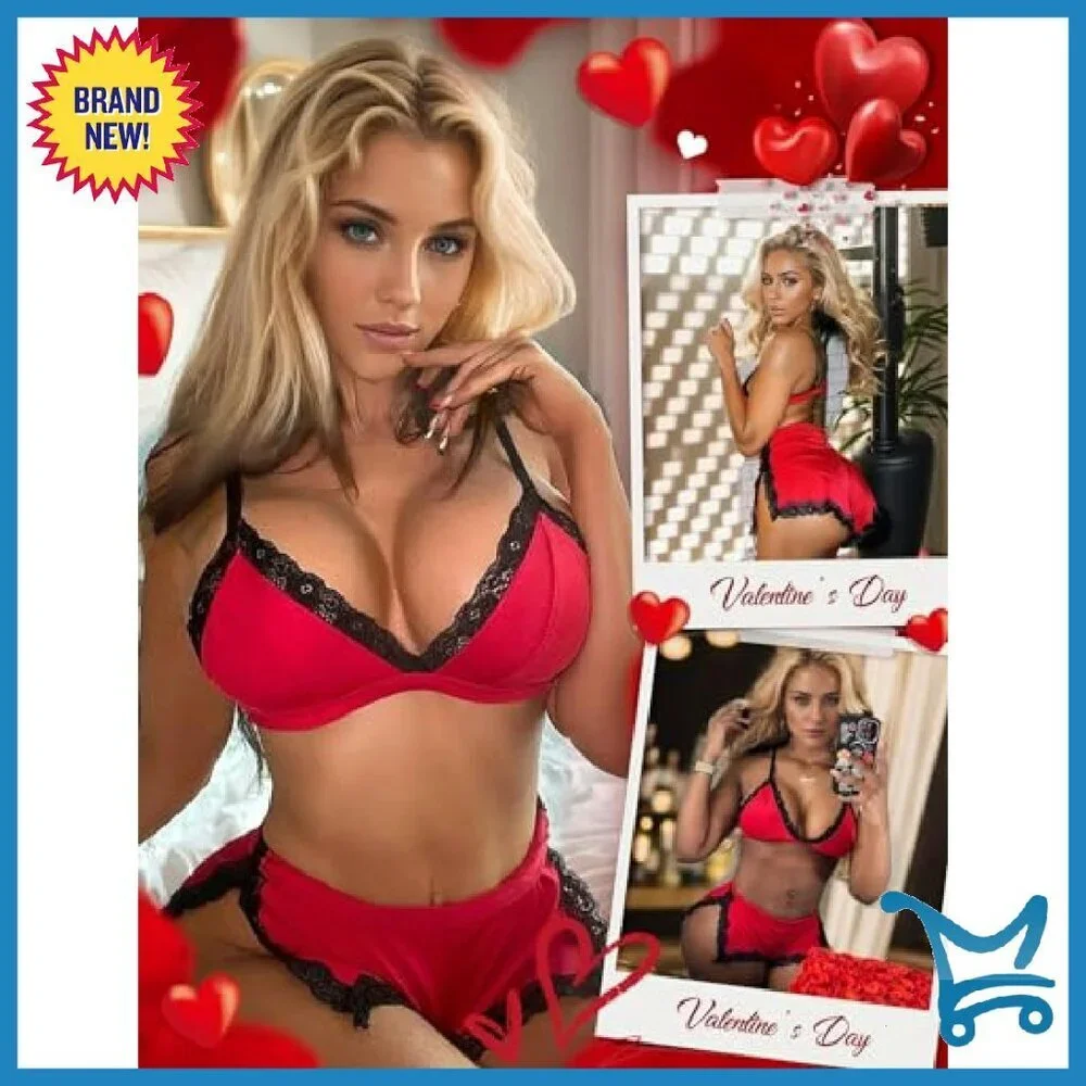 Sexy Lace Trim Pajama Set Soft Sleepwear 2-Piece Shorts & Bra Top